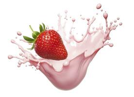 AI generated milk or yogurt splash with strawberries isolated on white background, 3d rendering. AI Generated photo