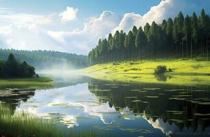 AI generated Beatiful nature lake and forest.AI Generated. photo