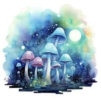 AI generated Watercolor Magical Mushrooms for T-shirt Design. AI Generated photo