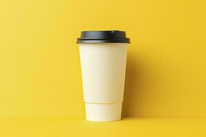 AI generated Blank coffee cup isolated on yellow background. AI Generated photo