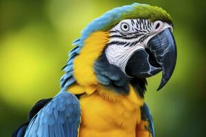 AI generated Blue and yellow macaw parrot. AI Generated photo