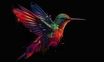 AI generated hummingbird logo with multiple colors flying through the air.  AI Generated photo