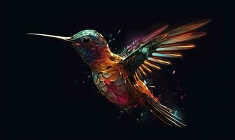 AI generated hummingbird logo with multiple colors flying through the air.  AI Generated photo