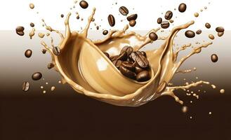 AI generated hot liquid coffee splash with Coffee Bean falling, 3d illustration. AI Generated photo