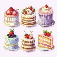 AI generated Set of Cake piece illustration on white background. AI Generated photo