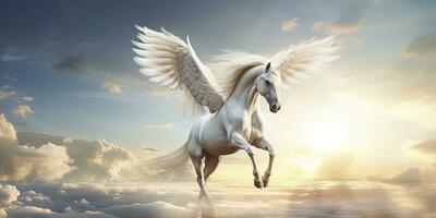 AI generated A white horse with wings. AI Generated photo