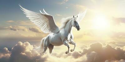 AI generated A white horse with wings. AI Generated photo