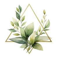 AI generated Watercolor geometry shape wreath with green leaf. AI Generated photo