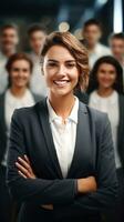 AI generated Professional Woman in front of Blurred Background with Other Employees, Best Candidate Concept photo