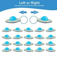 Left or Right Game for children. Printable educational worksheet activity. Counting how many are left and right. vector