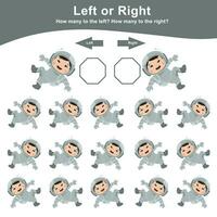 Left or Right Game for children. Printable educational worksheet activity. Counting how many are left and right. vector