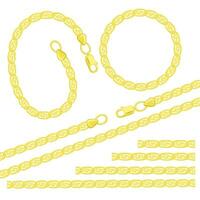 Set of gold chains. Round chain frame. Brush sets and chain clasp. Vector illustration.