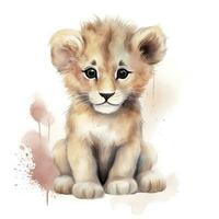 AI generated Watercolor Baby Lion. AI Generated photo