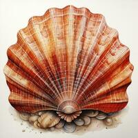 AI generated Watercolor Seashell clipart on white background. AI Generated photo