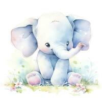 AI generated Watercolor Baby Elephant. AI Generated photo