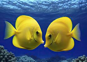 AI generated Two yellow tangs, face to face.  AI Generated. photo