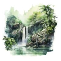 AI generated Green tropical waterfall in the forest. AI Generated photo