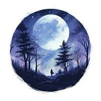 AI generated Forest moon silhouette with fairy shining in the night sky on a white background. AI Generated photo