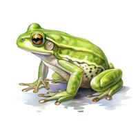 AI generated Watercolor green frog on white background.  AI Generated photo