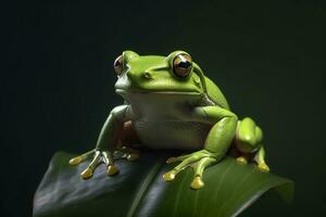 AI generated Tree Frog sitting on plant. AI Generated photo