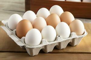 AI generated Close up of open carton of fresh store bought white eggs. AI Generated photo