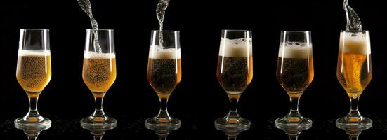 AI generated Pouring beer into a glass on a black background. Generative AI photo