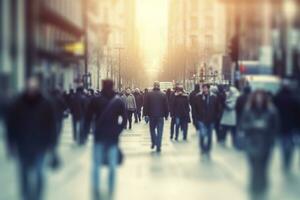 AI generated Blurred business people walking in the city scape. AI Generated photo