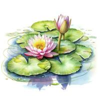 AI generated Water Lily in Pond. Watercolor design. AI Generated photo