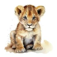 AI generated Watercolor Baby Lion. AI Generated photo