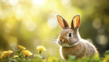 ai generado Pascua de Resurrección conejito con hermosa primavera naturaleza. ai generado foto