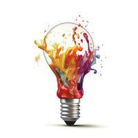 AI generated Unique Creative idea concept with lightbulb made out of paint. AI Generated photo