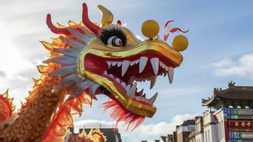 AI generated Chinese Dragon under a bright sky. AI Generated photo