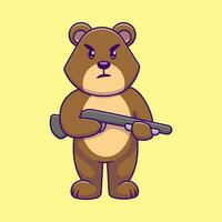 Cute Bear Holding Gun Cartoon Vector Icons Illustration. Flat Cartoon Concept. Suitable for any creative project.