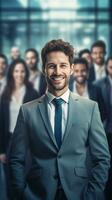 AI generated Professional Man in front of Blurred Background with Other Employees, Best Candidate Concept photo