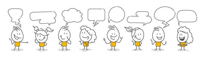 Stick figures. People with speech bubbles. vector