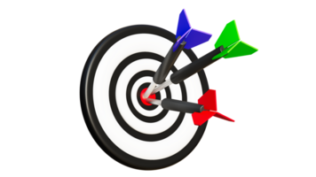 3D rendering of 3 darts on target, Success goals concept png