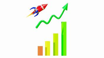 3D rendering of sky rocket with growing graph photo