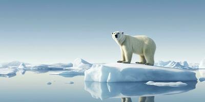 AI generated Polar bear on ice floe. Melting iceberg and global warming. AI Generated photo