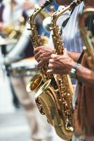 Saxophones playing in a Balkan fanfare photo