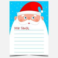 Christmas letter to Santa Claus with cartoon character in the background. Blank template for wish list, greeting postcard or mail to write a message to Santa during the winter holidays celebration. vector