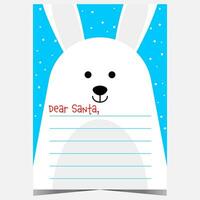 Christmas letter template with a rabbit character in the background. Wish list, postcard or mail to Santa Claus for kids to complete and send it to the North Pole and to receive gifts for Christmas. vector