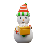 3d Illustration Schneemann halten ein Geschenk Box png