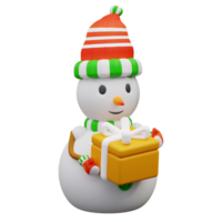 3d illustration snowman holding a gift box png