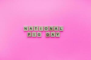 March 1, National pig day, a minimalistic banner with an inscription in wooden letters photo