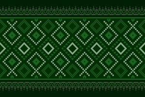 Green Cross stitch colorful geometric traditional ethnic pattern Ikat seamless pattern border abstract design for fabric print cloth dress carpet curtains and sarong Aztec African Indian Indonesian vector