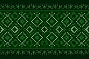 Green Cross stitch colorful geometric traditional ethnic pattern Ikat seamless pattern border abstract design for fabric print cloth dress carpet curtains and sarong Aztec African Indian Indonesian vector