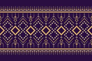 Purple cross stitch traditional ethnic pattern paisley flower Ikat background abstract Aztec African Indonesian Indian seamless pattern for fabric print cloth dress carpet curtains and sarong vector