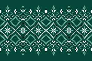 Green Cross stitch colorful geometric traditional ethnic pattern Ikat seamless pattern border abstract design for fabric print cloth dress carpet curtains and sarong Aztec African Indian Indonesian vector
