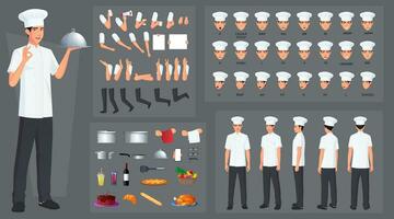 Chef, Cook Character Creation and Animation Pack, Man Wearing white Apron, with Kitchen Utensils, Mouth Animation and Lip Sync vector