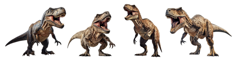 ai generato antico animale collezione, t rex dinosauro con ruggente espressione, generativo ai png